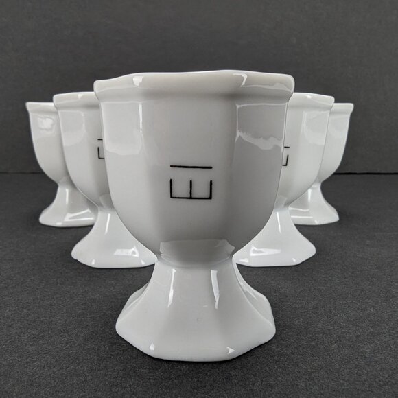 Vintage White Ceramic Egg Cups Set of 6 Breakfast Dining 13 EI Sideways on Cup - Picture 3 of 7